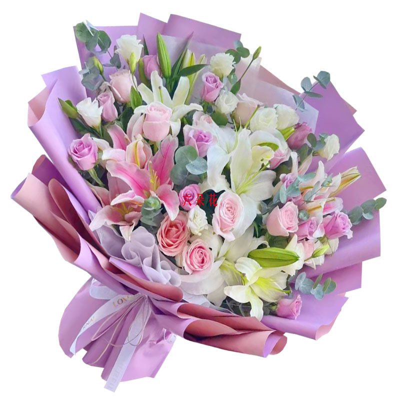 20朵玫瑰混搭百合，爱情浪漫幸福