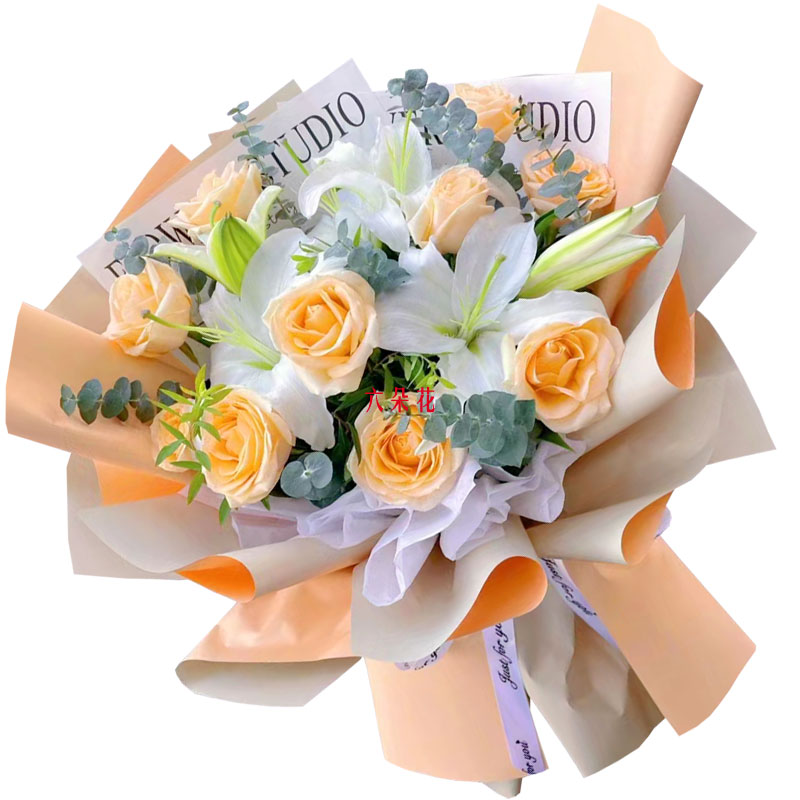 10朵玫瑰2支百合，绽放我的思念