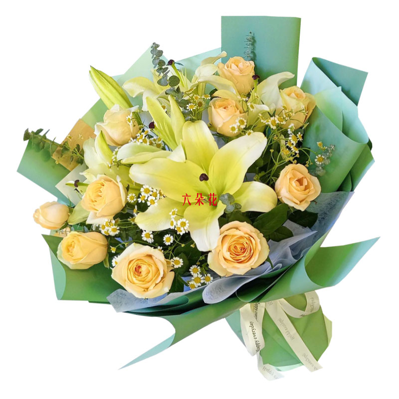 10朵香槟玫瑰2支百合，你是生命阳光