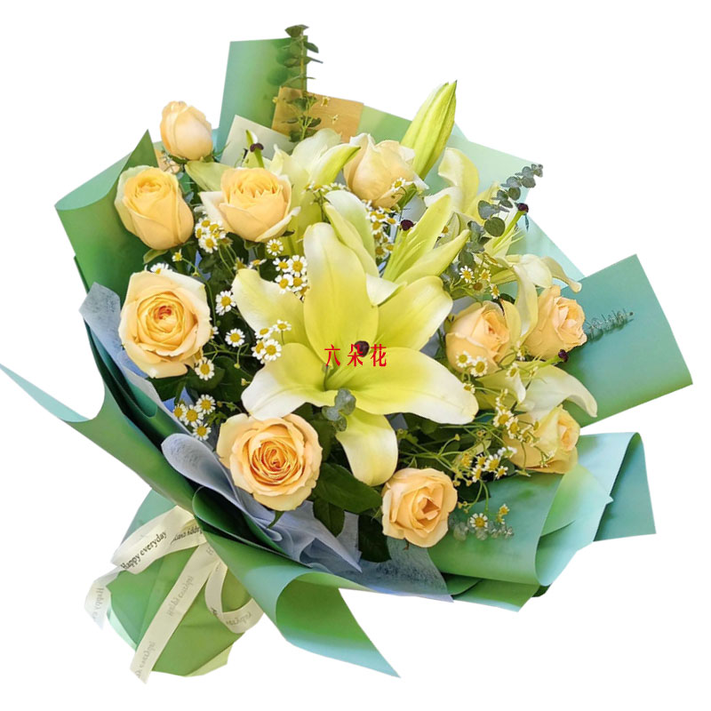 10朵香槟玫瑰2支百合，你是生命阳光