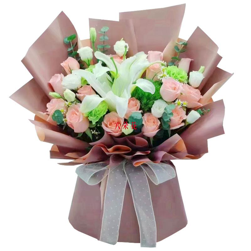 18朵粉玫瑰百合，永远甜蜜如初
