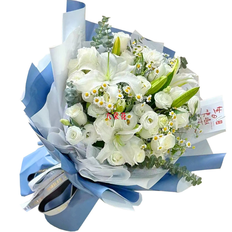 11朵白玫瑰桔梗百合，爱永恒不息
