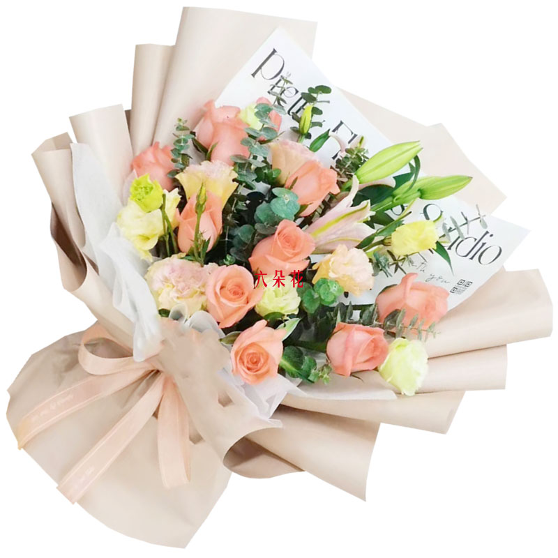 11朵粉玫瑰百合，温暖与甜蜜