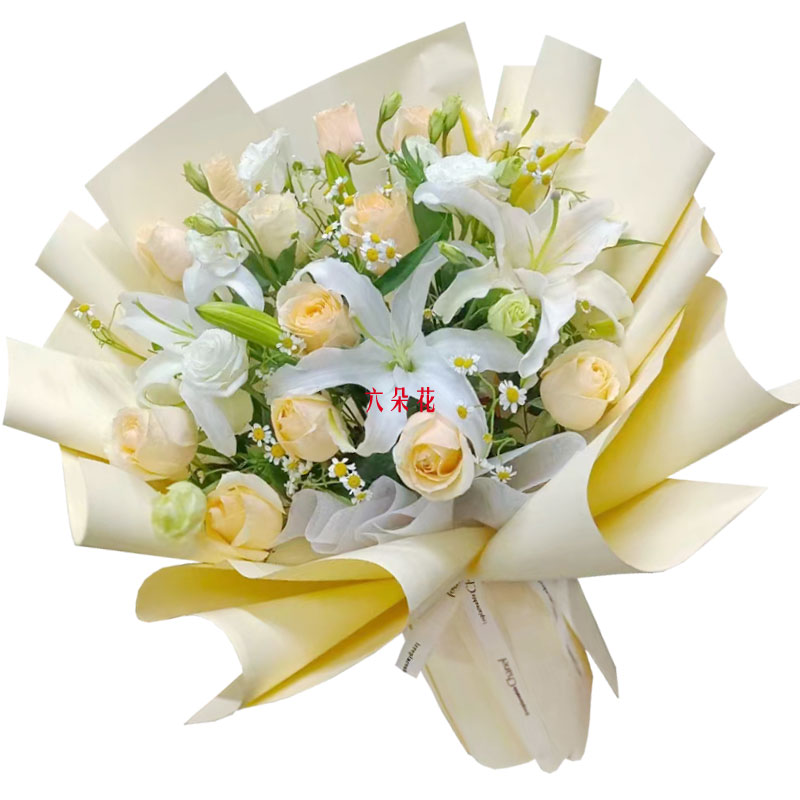 12朵香槟玫瑰2支百合，爱是两人默契