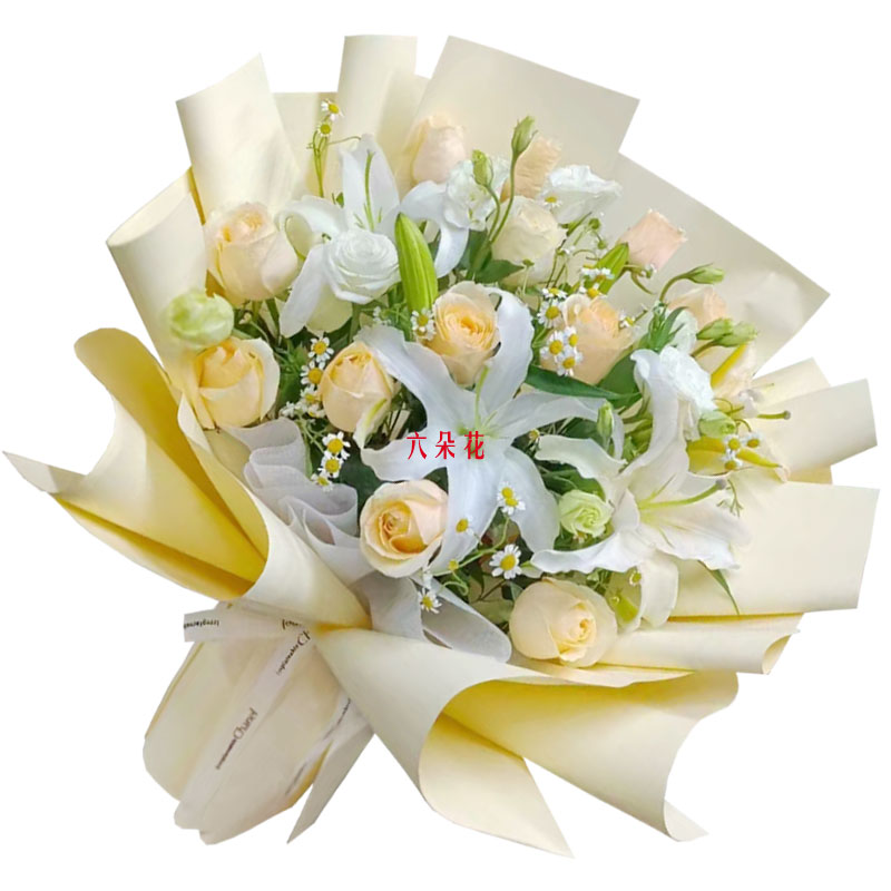 12朵香槟玫瑰2支百合，爱是两人默契