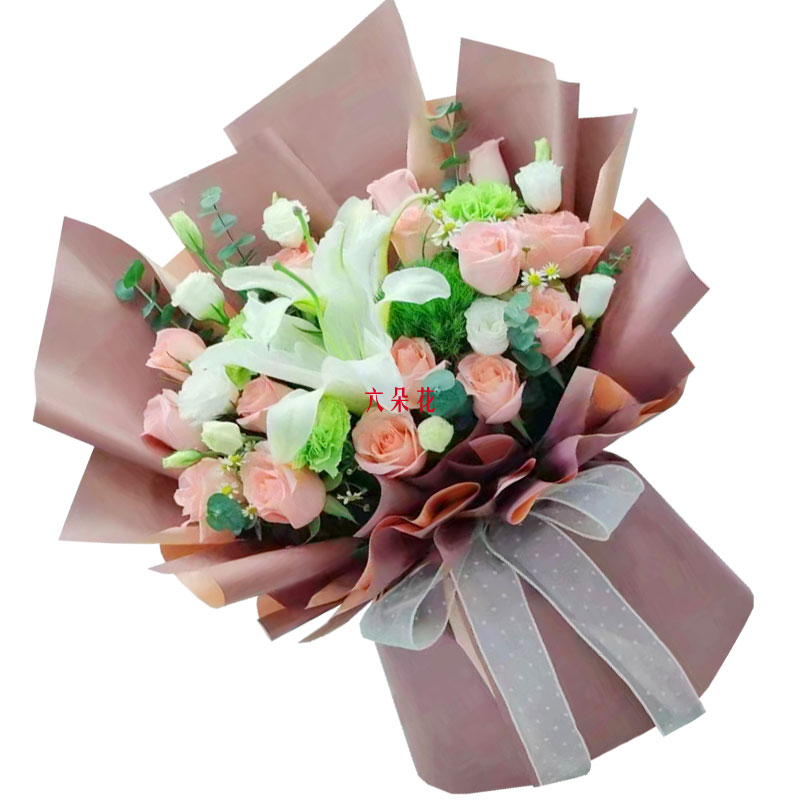 18朵粉玫瑰百合，永远甜蜜如初