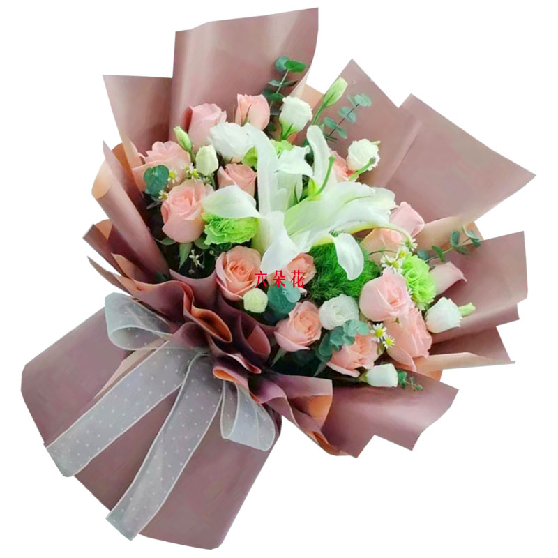 18朵粉玫瑰百合，永远甜蜜如初