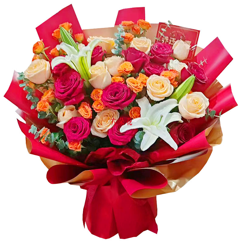 19朵玫瑰百合，爱情永不凋零