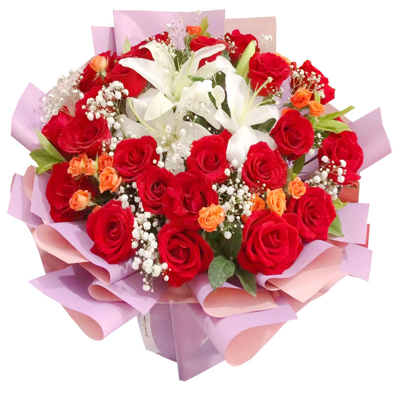 21朵红玫瑰百合，用心体验爱的瞬间