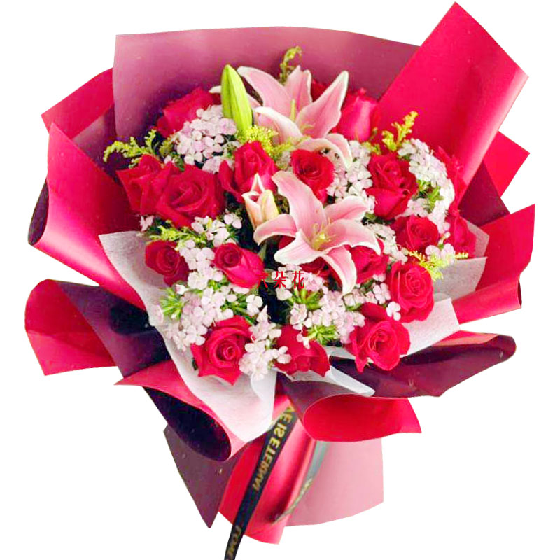 18朵红玫瑰百合，永远牵手到老
