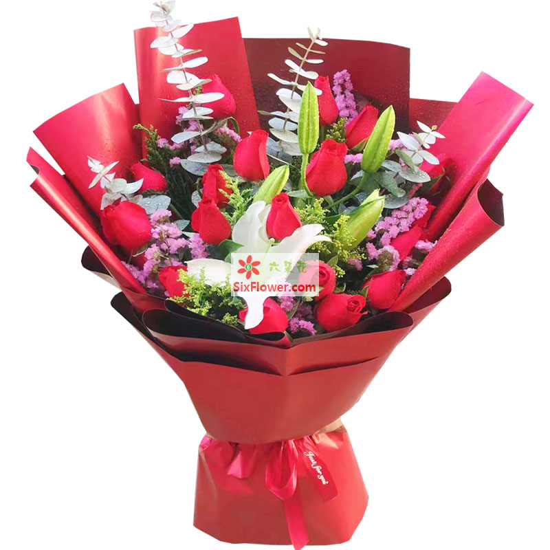 19朵红玫瑰百合，爱你到海枯石烂