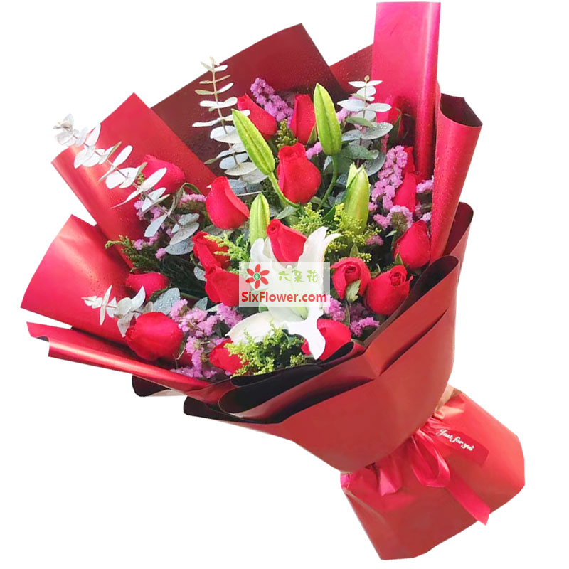 19朵红玫瑰百合，爱你到海枯石烂