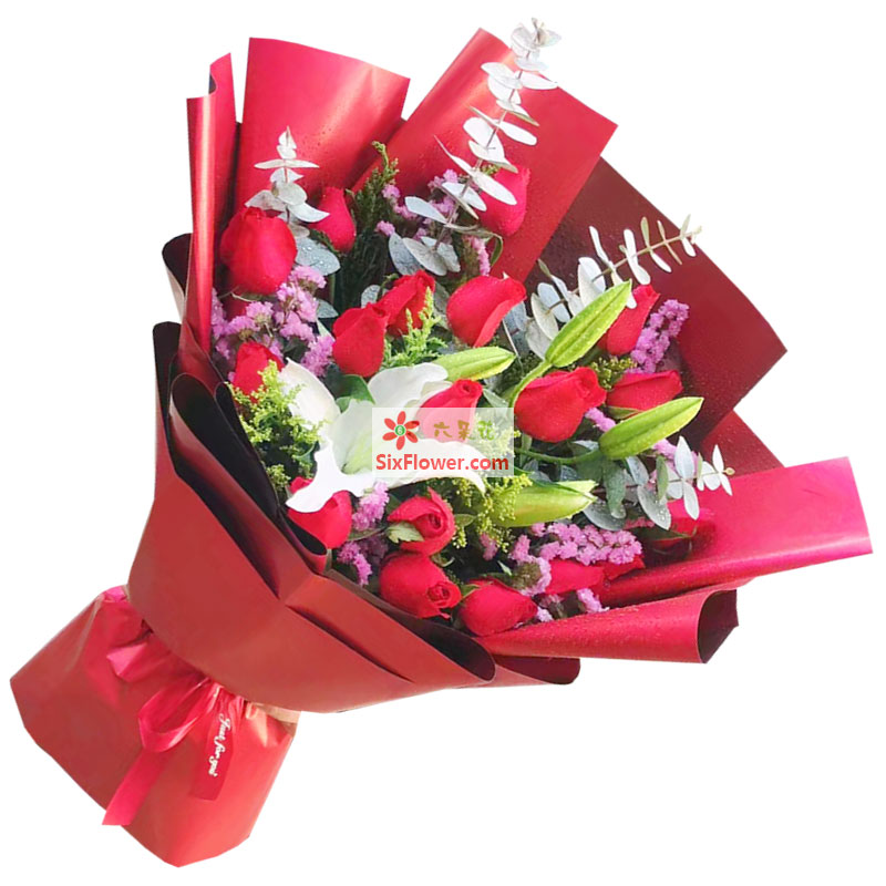 19朵红玫瑰百合，爱你到海枯石烂