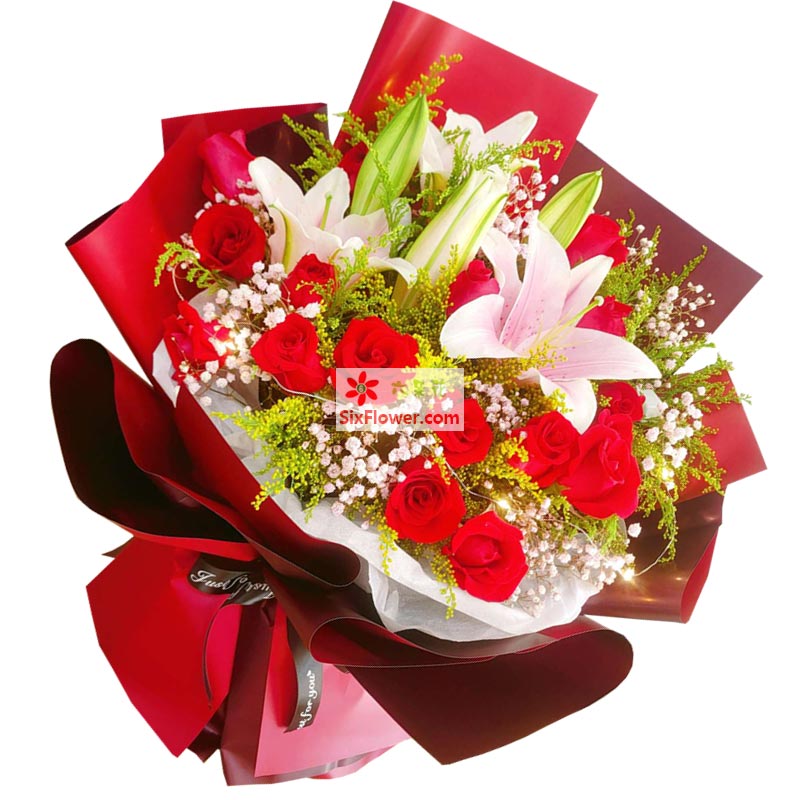 16朵红玫瑰2支百合，走进你的心灵