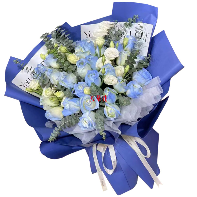 22朵碎冰蓝白玫瑰，爱如春天花朵