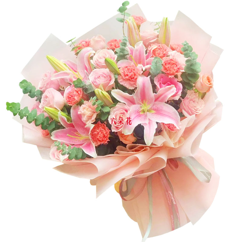 11朵粉色康乃馨玫瑰百合，充满爱和温馨
