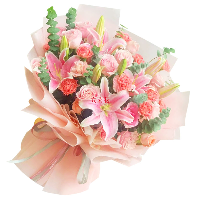 11朵粉色康乃馨玫瑰百合，充满爱和温馨