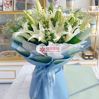 乌鲁木齐8支白色多头百合洋甘菊，互倾的思念