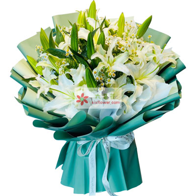 乌鲁木齐8支白色多头百合洋甘菊，如潮的思念