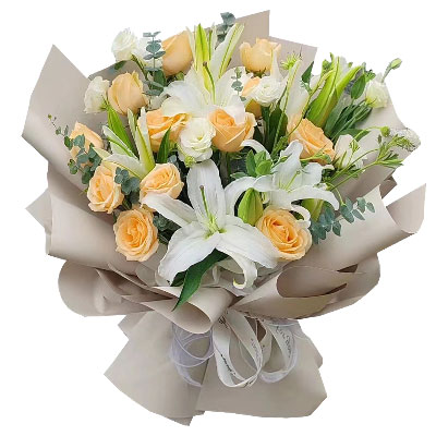乌鲁木齐12朵香槟玫瑰百合，爱永远陪伴着你