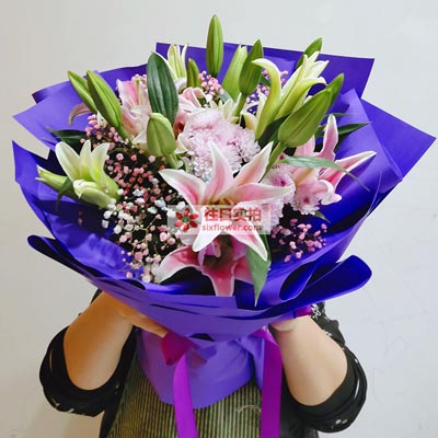 乌鲁木齐6支粉色多头百合,真诚的问候