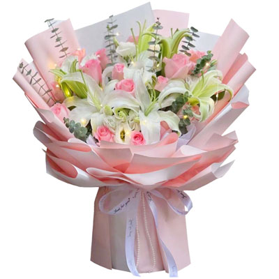 乌鲁木齐16朵粉玫瑰百合，感情稳定坚固